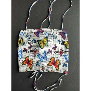 Rue 21 Crop Top L Rainbow Butterflies Spaghetti Straps Lace Up Back